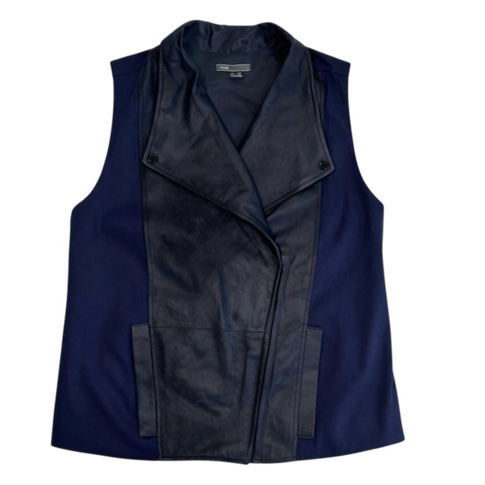 Vince Navy Goat Leather Asymmetrical Vest Cobalt Stretch Women’s L - Picture 2 of 10